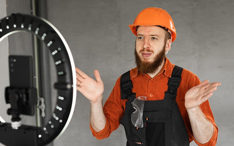 A contractor recording a video